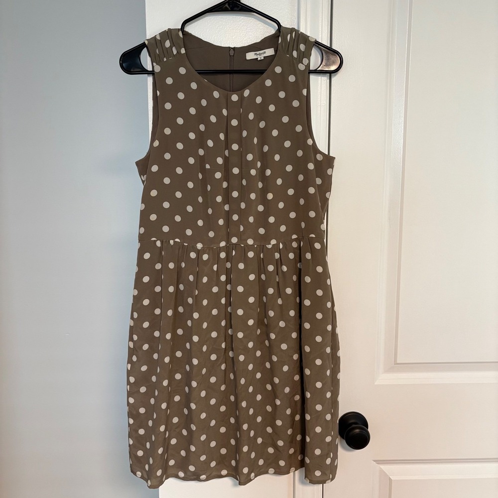 Madewell 100% Silk Polka‎ Dot Sleeveless Dress Women's Size 6 Tan Beige